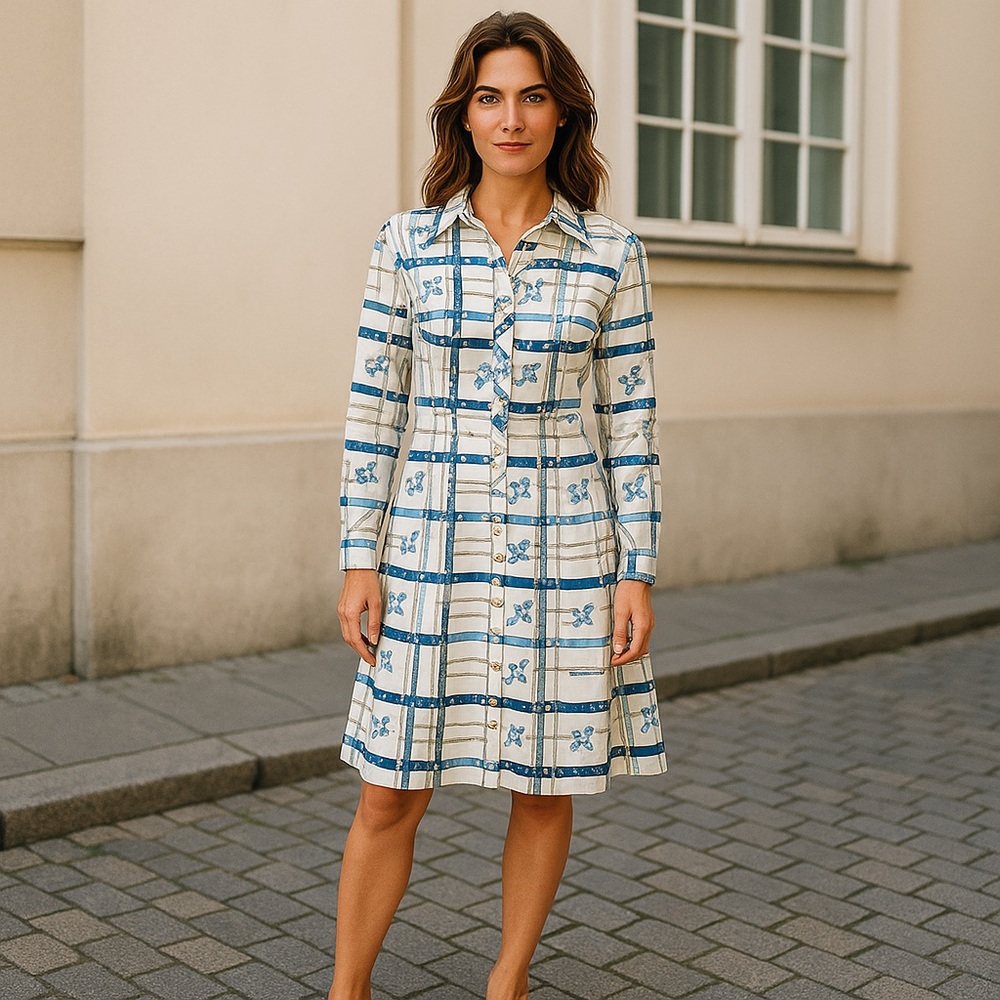 Wolf H. Busse Vintage‎ 70’ Equestrian Pattern Knee Length Shirt Dress Preppy S